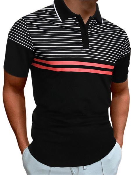 

men striped print polo shirt 195n#, White;black