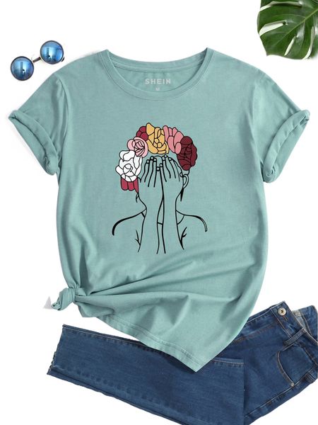 

floral & figure graphic tee e8yi#, White