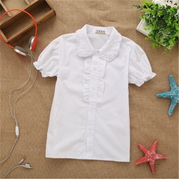 

summer spring lace cotton solid white baby kids girls blouse white shirts with short sleeves for children girls 220808, White;black