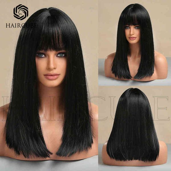 

human hair wig synthetic wigs wig female long hair fits all black long straight hair high temperature silk synthetic material fashion trend