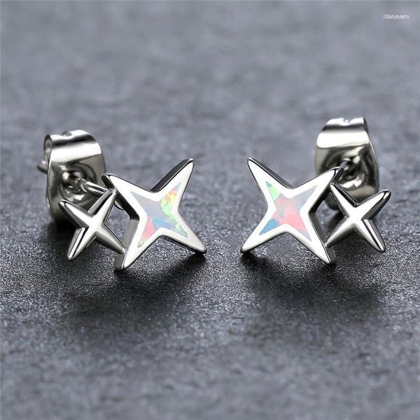 Estrelas fofas de garanhão Brincos pequenos azul opala branca cross rosa ouro prata de prata simples para mulheres presente dale22 farl22