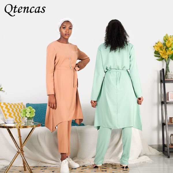 

ramadan 2 piece women muslim sets dubai abaya hijab turkish dresses and pants prayer islamic clothing musulman ensembles, Red