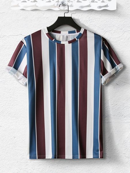 

men block striped tee r78g#, White;black
