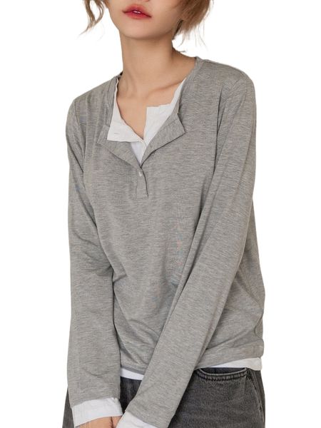 

dazy quarter button 2 in 1 tee 453o#, White
