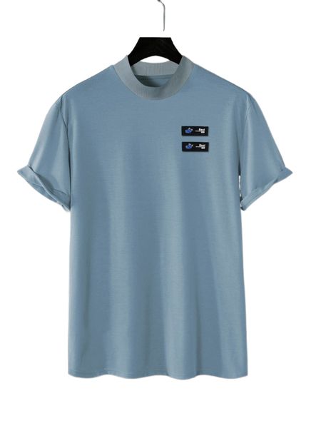 

men patch detail mock neck tee j0vt#, White;black