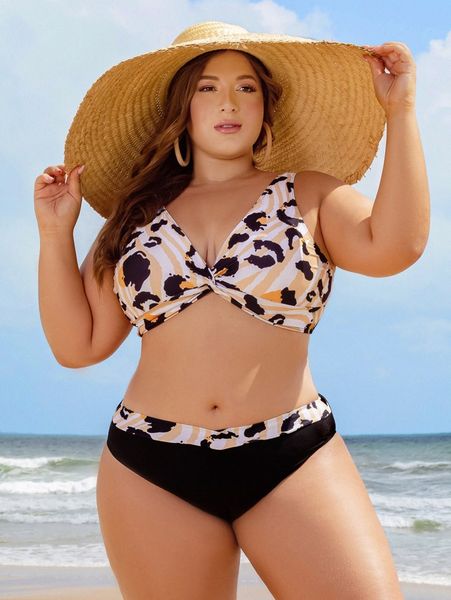 

plus leopard twist bikini swimsuit e9rg#, White;black
