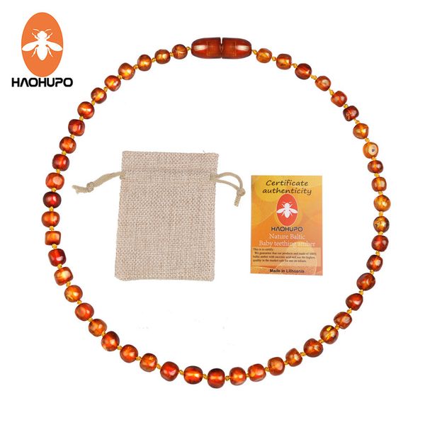 

hao hu po classic original baltic amber teething necklace iron thread clasps safe and durable certificate with jute bag 220722, Silver