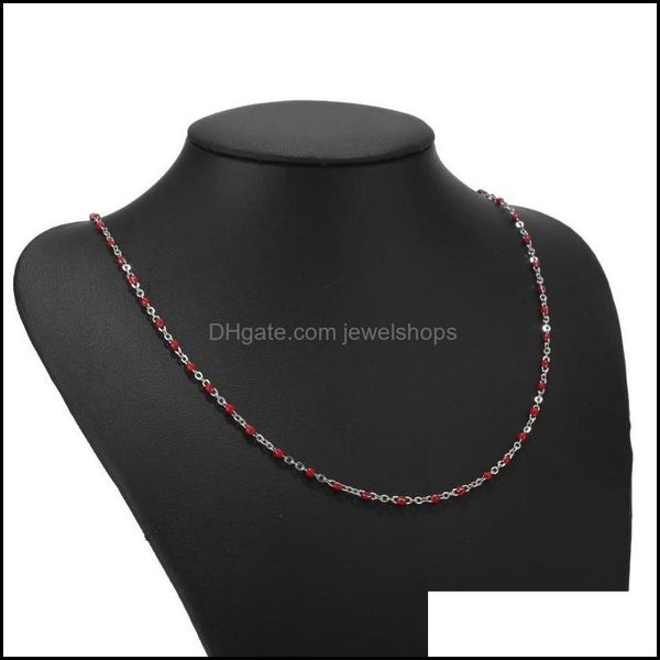 

chains 1pcs minimalist stainless steel choker necklace thin enamel red/black/white/blue/rainbow bead ball for women jewelshops dhmnc, Silver