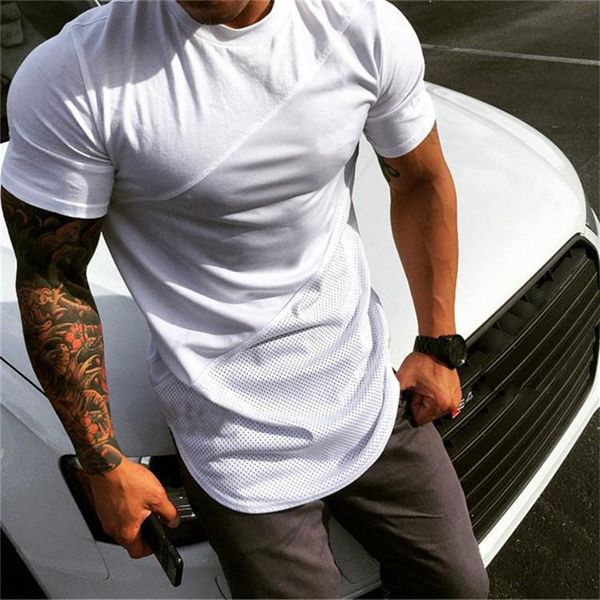 

2 colors mens t shirts european size casual breathable t-shirt sports fitness splicing bodybuilding short sleeves, White;black