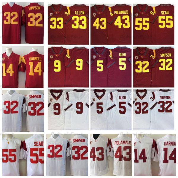 NCAA Mens USC Trojans College Football Tribeys 32 O.j Simpson 9 Juju Smith-Schuster 5 Reggie Bush 55 Junior Sau 43 Troy Polamalu 14 SAM DARNOLD 33 Marcus Allen Рубашки