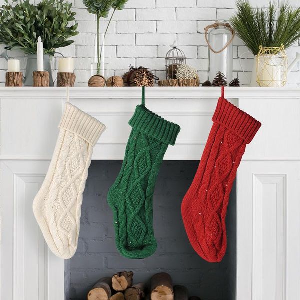 46 cm Calze natalizie a maglia Decorazioni per l'albero di Natale Tinta unita Bambini Regali per bambini Sacchetti di caramelle JLA13329