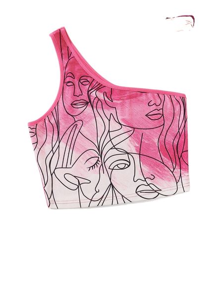 

figure graphic one shoulder m7tv#, White