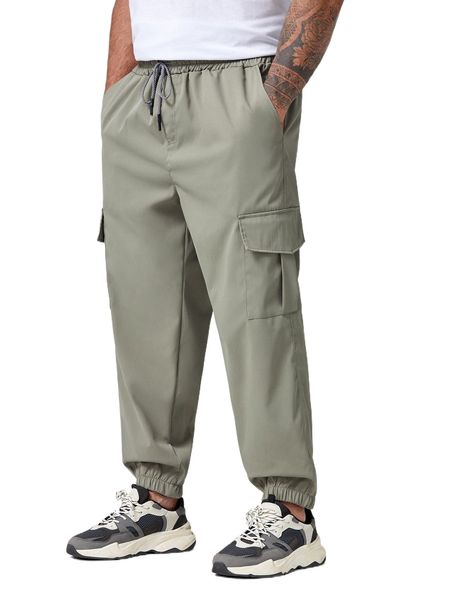 

extended sizes men flap pocket drawstring cargoÂ pants n4ra#, Black