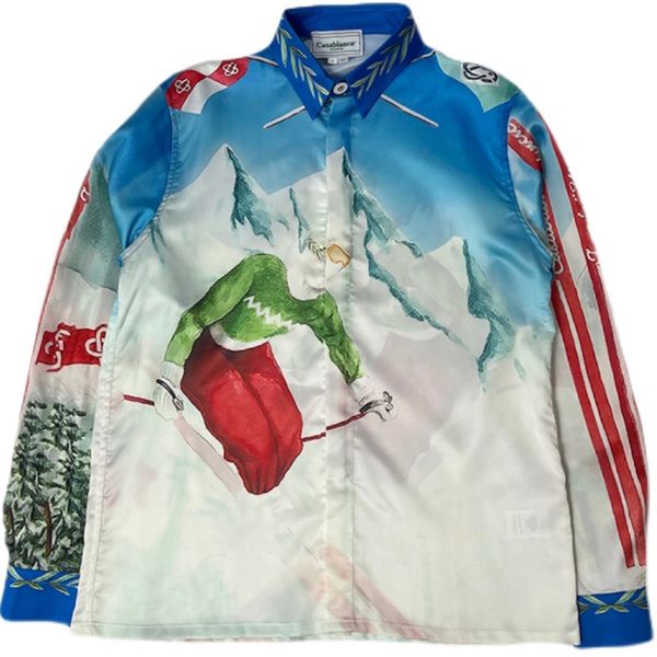 

casablanca men's casual shirts silk shirts ski printed square neck long sleeve t-shirts couples casual thin jackets, White;black