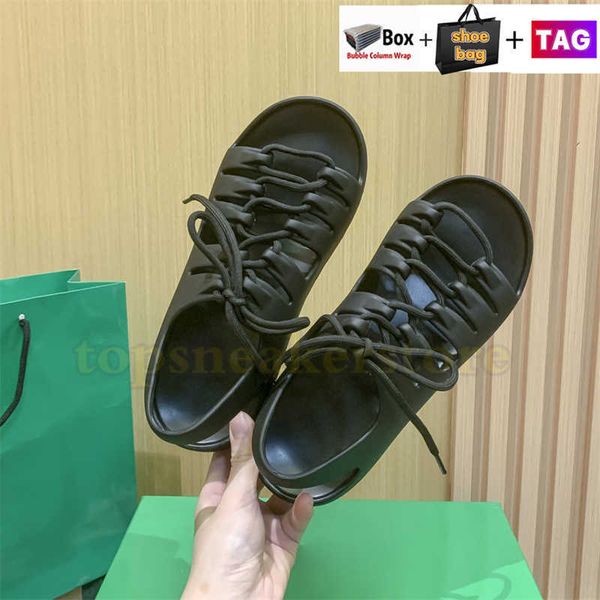 

haveluxury luxury rubber lace-up sandals slippers designer flat women shoes with shoes box platform sandal low heel slides fashion trainers, Black