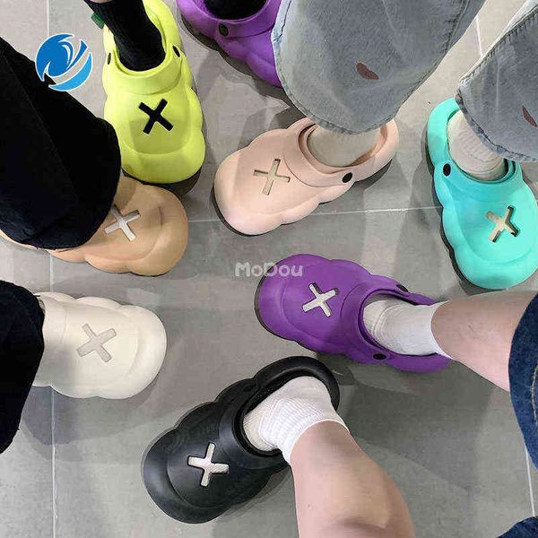 

slippers mo dou summer new soft eva clog girl's shoes street stylish cool fashion thick sole cute wrapped toe beach outdoor sandals 220, Black