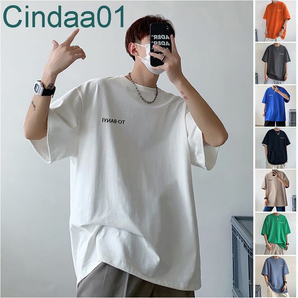 

youth fashion cotton shirt summer short sleeved t-shirt mens oversize loose five point sleeve clothes, White;black