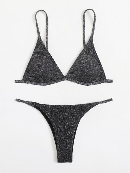 

sparkly glitter triangle bikini swimsuit b3dp#, White;black