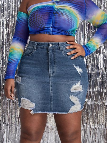 

sxy plus ripped button front denim skirt t0wr#, Black