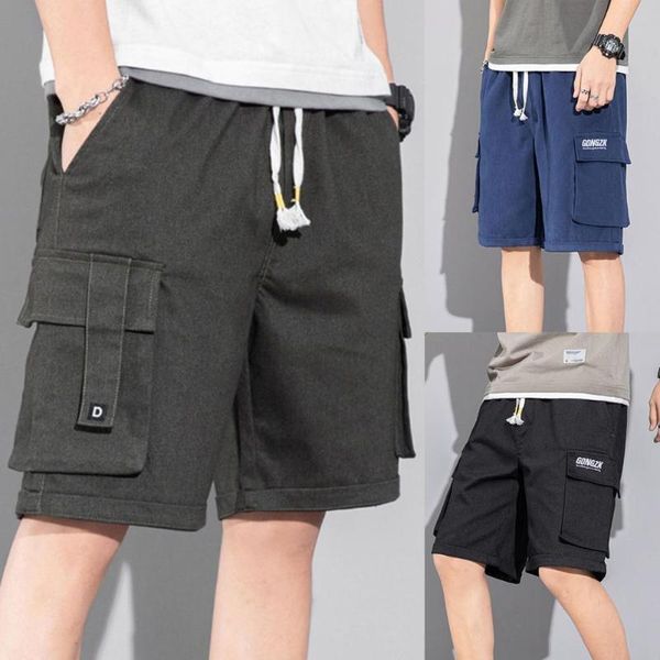 

men's shorts men wide leg fifth-pants pockets thin mid waist drawstring cargo for outdoors men's clothing streetwearmen's, White;black