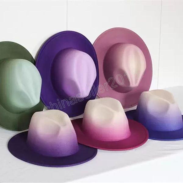 

women men fedoras gradient patchwork fedora hat woman man felt hats mens jazz hat wide brim cap female male fashion autumn winter caps party, Blue;gray
