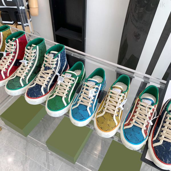 

luxurys shoe 1977 sneaker designers tennis canvas beige blue washed jacquard denim women shoes ace rubber sole embroidered vintage casuals, Black