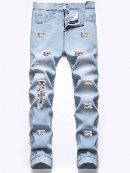 

romwe guys washed ripped jeans f45a#, Blue