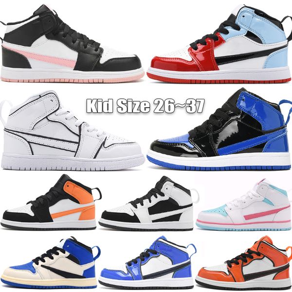 1 1S Kids Basketball Shoes High Quality Jumpmans Babys Tennis Turf Orange Fearless UNC Chicago Patent Royal Children Sports Shoe Size 26-37