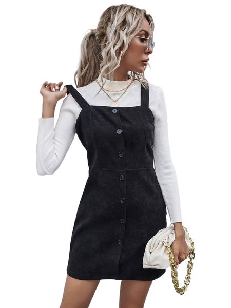 

single breasted front cord cami dress n2q2#, Black;gray