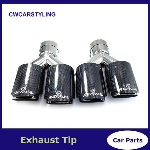 

2pcs universal muffler dual glossy carbon fiber 304 stainless steel exhaust pipe straight flange muffler tip for remus
