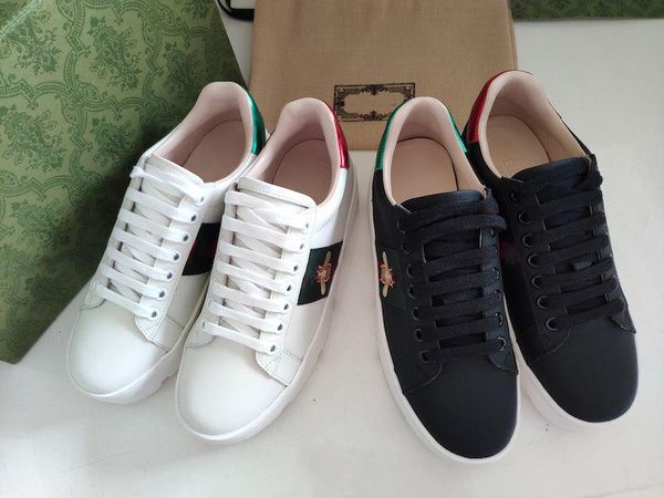 

women's casual flats platform shoes ace sneaker retro embroidered bee genuine leather thick bottom classic lace-up walking