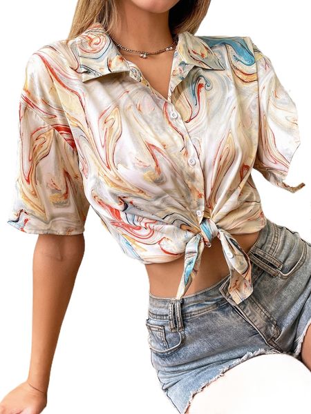 

allover print drop shoulder blouse n6em#, White