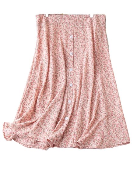 

plus ditsy floral button front skirt x3j1#, Black