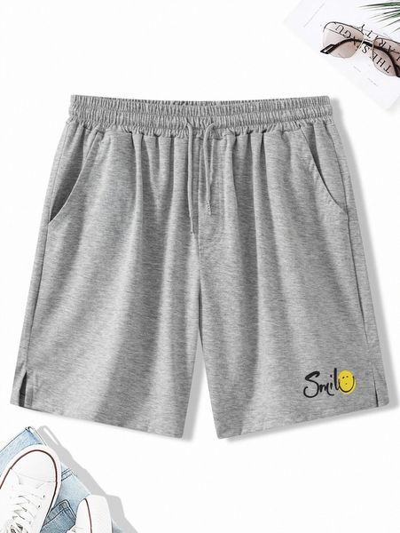 

men letter and cartoon face print drawstring waist shorts o87k#, White;black