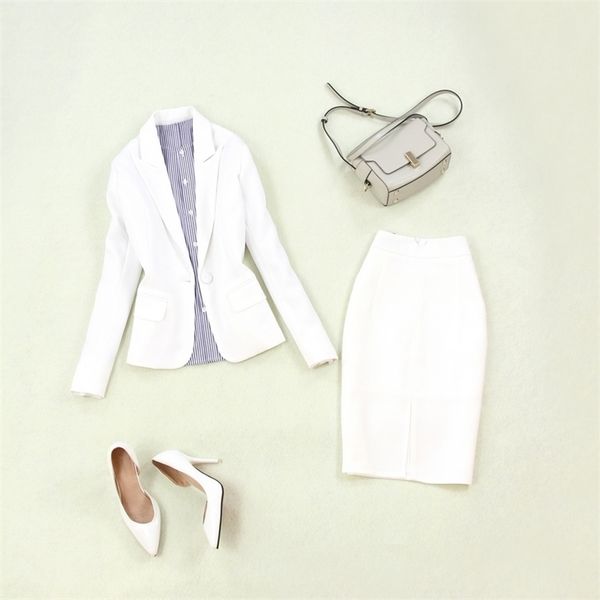 

women's suits 2019 summer new women's large size single buckle white small suit jacket slim bag hip split skirt twopiece suit