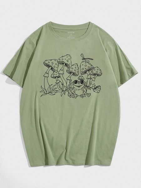 

men frog & mushroom print tee l88m#, White;black