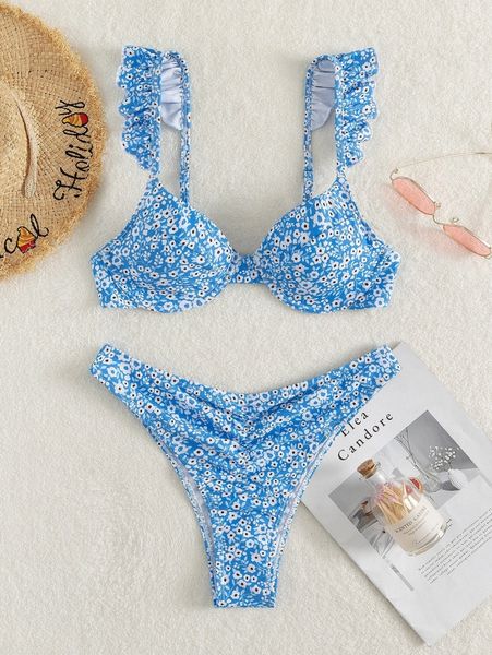 

ditsy floral print underwire bikini swimsuit x0sz#, White;black
