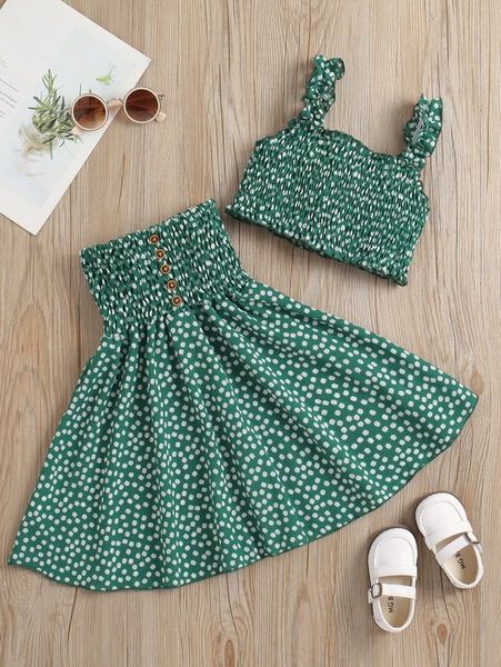 

little girl small broken flower pleated suspender with flared skirt she, White