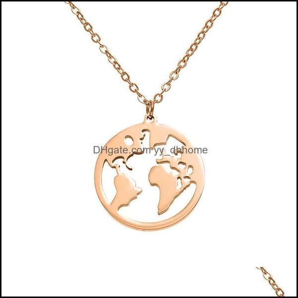 Colares pendentes pingentes j￳ias a￧o inoxid￡vel colar de mapa do mundo homens homens de ouro Sier Rose Globe Travel Greet Drop Delivery 2021