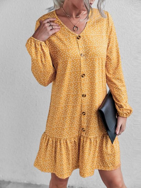 

polka dot print flounce hem dress n4kc#, Black;gray