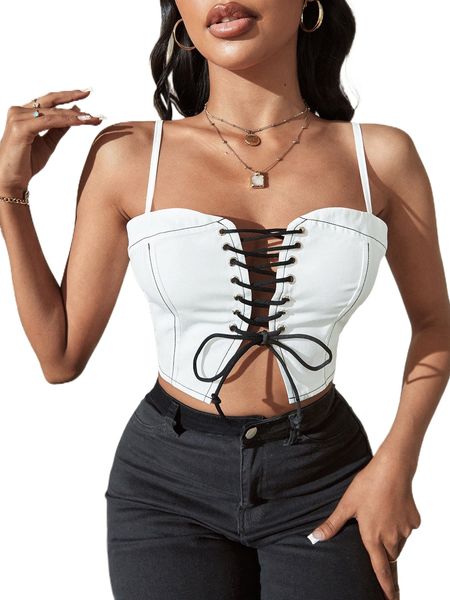 

stitching lace up front cami m3vn#, White
