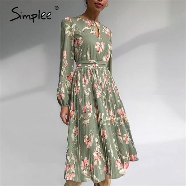 

elegant floral print long dress women round neck long sleeve ruffled holiday dress middle waist autumn winter dresses lj201125, Black;gray