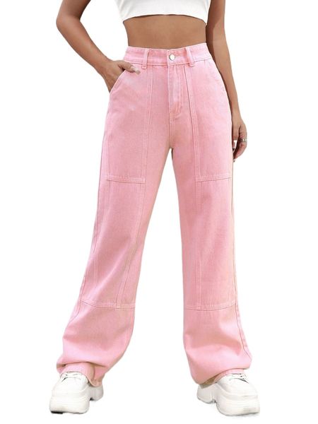 

high waist solid jeans 38ov#, Blue