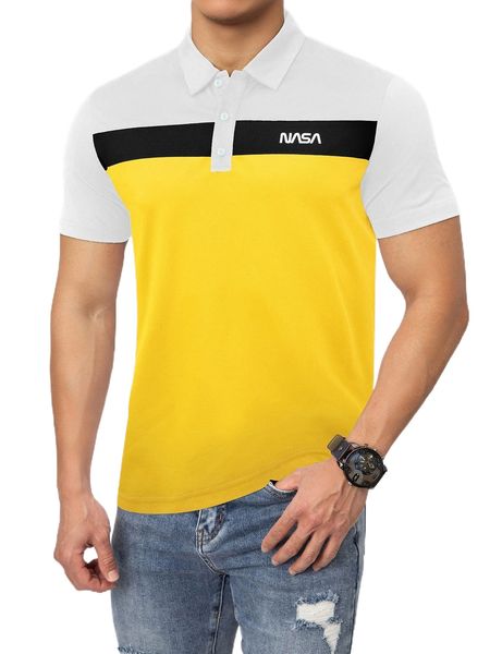 

men random color block letter graphic polo shirt 86m9#, White;black