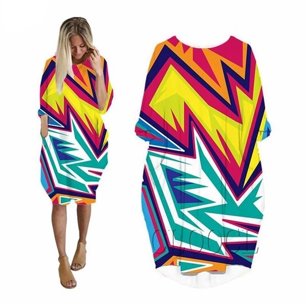 

geometry abstract dress 3d print colorful streetwear women pocket dresses fashion long sleeve hip hop style clothes w220617, Black;gray