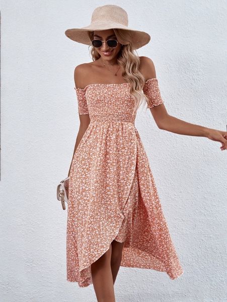 

ditsy floral off shoulder shirred bodice wrap dress g5ym#, Black;gray