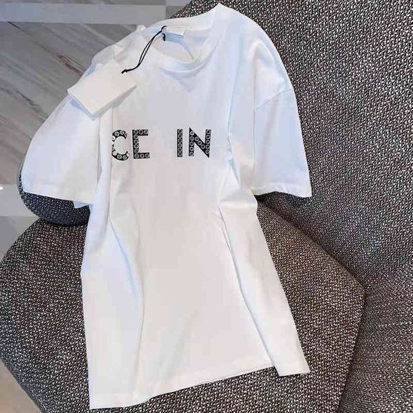 

2022 summer new sequin print short sleeve women's casual loose t-shirt top, White