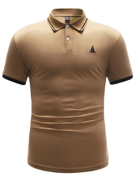 

men boat embroidered contrast trim polo shirt t4dm#, White;black