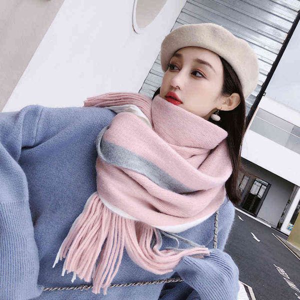

40 200cm women autumn winter plaid scarf cashmere knitted thicken blanket warm soft shawls and wraps pashmina bandana t220727, Blue;gray