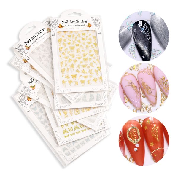 

gold and silver nail art butterfly stickers premium good-looking 8pcs, Black